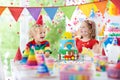 Kids party. Birthday cake with candles for child. Royalty Free Stock Photo