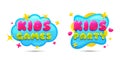 Kids party chat bubble. Kids playing zone icon. Kid games entertainment club badges. Vector Royalty Free Stock Photo