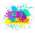 Kids Party emblem with colorful paint splashes with for childre