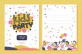 Kids party flayer template with happy little boys and girls characters.