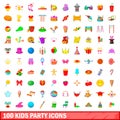 100 kids party icons set, cartoon style Royalty Free Stock Photo