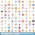 100 kids party icons set, cartoon style Royalty Free Stock Photo