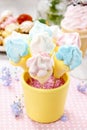 Kids party: marshmallow cake pops in yellow bucket