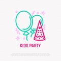 Kids party thin line icon: baloons, confetti