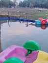 Kids peddling boat Royalty Free Stock Photo