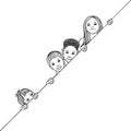 Kids peeking behind a diagonal line