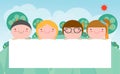 Kids peeping behind placard, Cute little children on background,Vector Illustration. Royalty Free Stock Photo