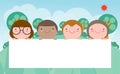 Kids peeping behind placard, Cute little children on background,Vector Illustration. Royalty Free Stock Photo