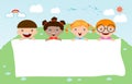 Kids peeping behind placard, happy children, Cute little kids on background Royalty Free Stock Photo
