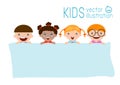 Kids peeping behind placard, happy children, Cute little kids on background Royalty Free Stock Photo