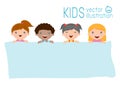Kids peeping behind placard, happy children, Cute little kids on background Royalty Free Stock Photo