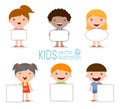 Kids peeping behind placard, happy children, Cute little kids on white background Royalty Free Stock Photo