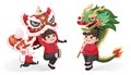 Kids perform lion and dragon dance