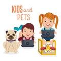 Kids with pets characters Royalty Free Stock Photo