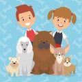 Kids with pets characters Royalty Free Stock Photo