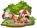 Kids picnic in the park isolated