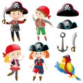 Kids in pirate costume and parrot pet Royalty Free Stock Photo