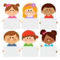 Diverse group of children holding blank placards. Vector illustration Royalty Free Stock Photo