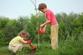 Kids plant the tree Royalty Free Stock Photo