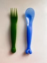kids plastic cutlery spoon  knife cubiertos de plÃÂ¡stico para niÃÂ±os tenedor cuchillo Royalty Free Stock Photo