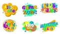 Kids play area and game zone poster or banner set