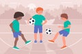 Kids play ball, soccer healthy sport activity, boys children playing football together Royalty Free Stock Photo