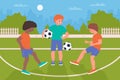 Kids play ball, soccer healthy sport activity, boys children playing football together Royalty Free Stock Photo