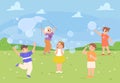 Kids play with bubbles outdoor. Spring summer time in park, happy children together blowing soap bubble. Toddlers Royalty Free Stock Photo