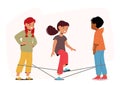 Kids Play Gummitwist By Using A Long Elastic Band Stretched Between Two Player Legs. Characters Jump Vector Illustration Royalty Free Stock Photo