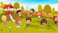 Kids Play Park Playground Vector Illustration. Children Swing Outdoor in Summer School Kindergarten. City Landscape