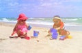 Kids play with sand on summer beach Royalty Free Stock Photo