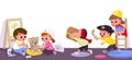 Kids play together in kindergarden. Kindergarden illustration vector Royalty Free Stock Photo