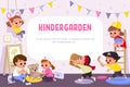 Kids play together in kindergarden. Kindergarden illustration vector Royalty Free Stock Photo