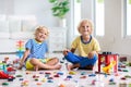 Kids play with toy cars. Children playing car toys Royalty Free Stock Photo