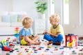 Kids play with toy cars. Children playing car toys Royalty Free Stock Photo