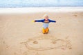 Kids play on tropical beach. Sand and water toy Royalty Free Stock Photo