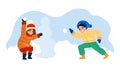 Kids Play With Winter Snow Balls Together Vector Royalty Free Stock Photo