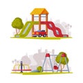 Kids Playground as Urban Summer Public Area for Playing Vector Illustration Set Royalty Free Stock Photo