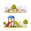 Kids Playground as Urban Summer Public Area for Playing Vector Illustration Set