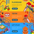 Kids Playground Banner Horizontal Set Isometric View. Vector