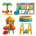 Kids playground with carousel and slide