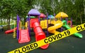 Kids playground closed due to COVID-19 coronavirus disease. SARS-CoV-2 corona virus outbreak, countries impose quarantine and