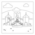 Kids on playground coloring book page