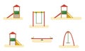Kids playground elements with slide, and swing Royalty Free Stock Photo