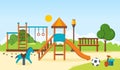 Kids playground, horizontal bars, swings, walking park, children`s toys. Royalty Free Stock Photo