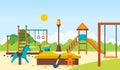 Kids playground, horizontal bars and swings, walking park, children`s toys. Royalty Free Stock Photo