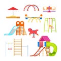 Kids playground and kindergarten, isolated icons and design elements. Vector cartoon illustration Royalty Free Stock Photo