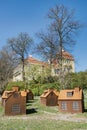 A kids playground with many small scale houses. Artistic kids playing field with miniature houses in Malmo Kungsparken King park