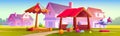 Kids playground at suburb with cottages, park Royalty Free Stock Photo