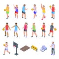 Kids playing basketball icons set, isometric style Royalty Free Stock Photo